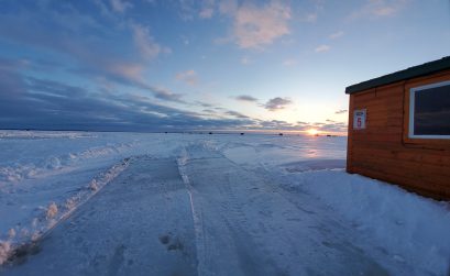 ice fishing sunset