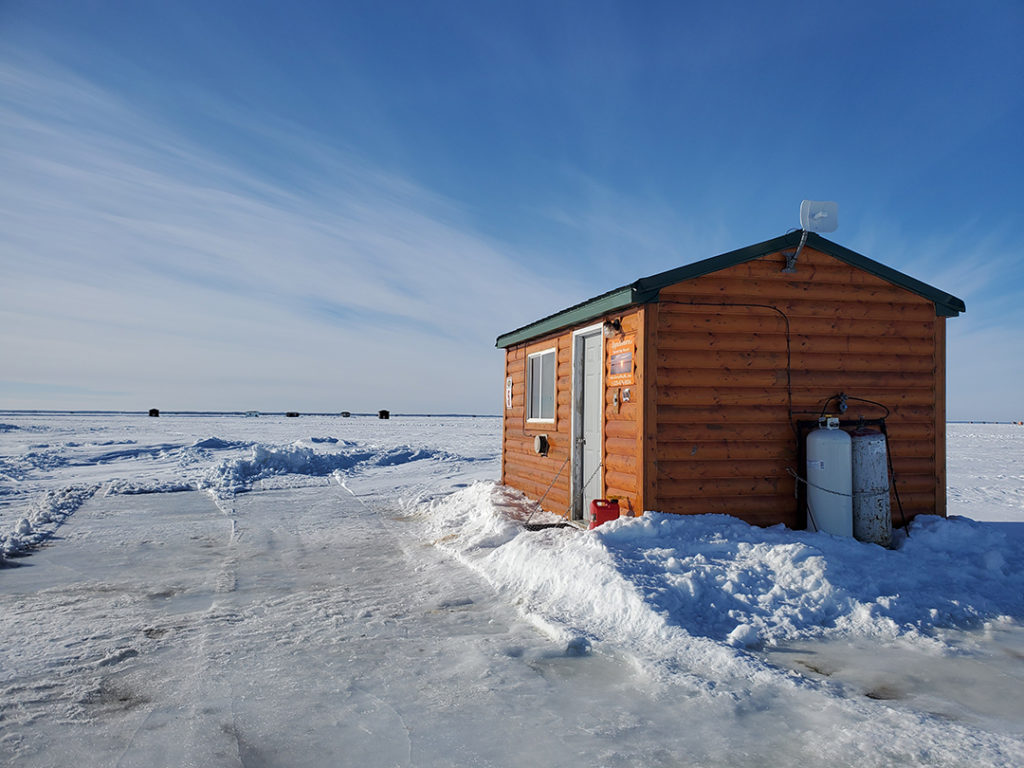 Ice fishing house on Lake Mille Lacs in Minnesota